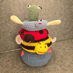 Childrens Crocheted Stacking Toy Bee Ladybug Dragonfly Frog Pond